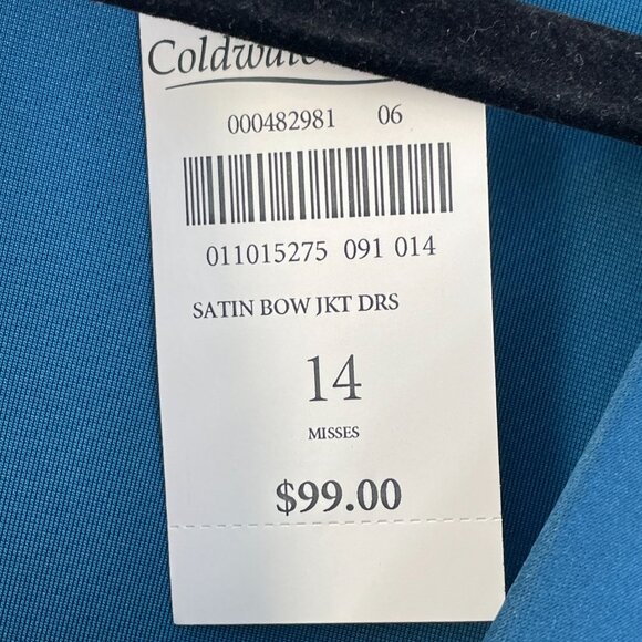 NEW Coldwater Creek Womens 14 Satin Bow Velvet Jacket Teal Blue Shoulder Pads - Picture 4 of 10
